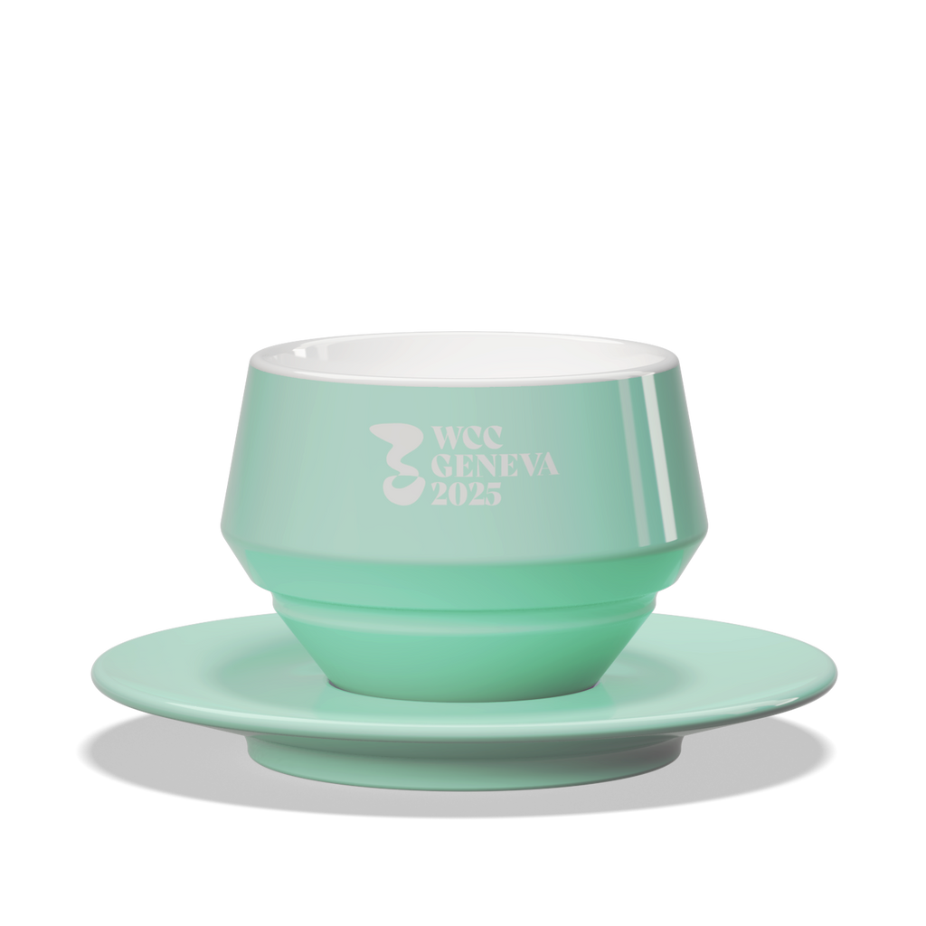 1 x Maniko Milk Cup with Saucer - WLAC Geneve 2025 Official Mug